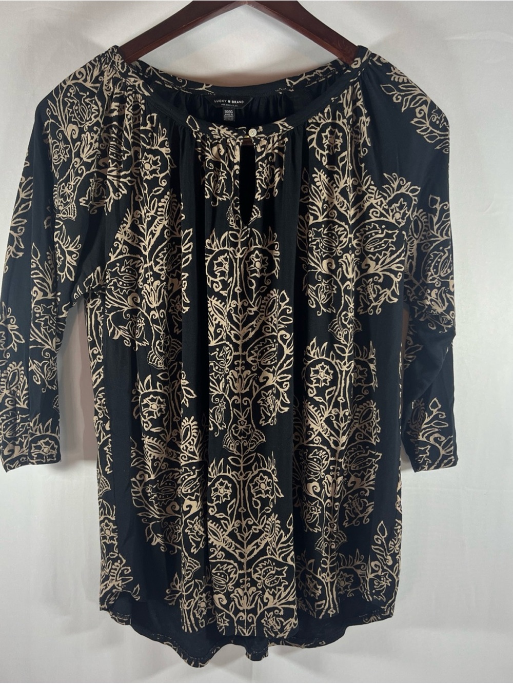 LUCKY BRAND SHIRT Size 1X Black Floral Boho Ditzy Fairy Summer Top Pullover